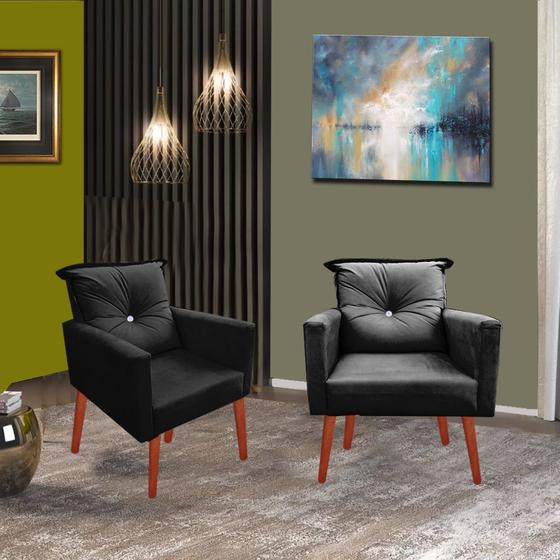 Imagem de Kit 2 Poltronas Lara Com Almofada Fixa Encosto e Botão Strass Varias Cores
