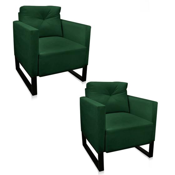 Imagem de Kit 2 Poltronas Luisa Suede Verde Base Industrial Metálica Preto D01 - D'Rossi