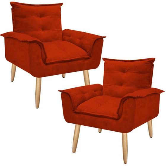 Imagem de Kit 2 Poltronas Luxo Suede Decorativa Recepção/ Sala Vermelho