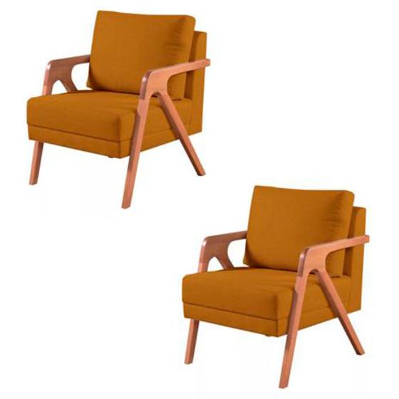 Imagem de Kit 2 Poltronas Mona Madeira Maciça Suede Terracota Kimi Design