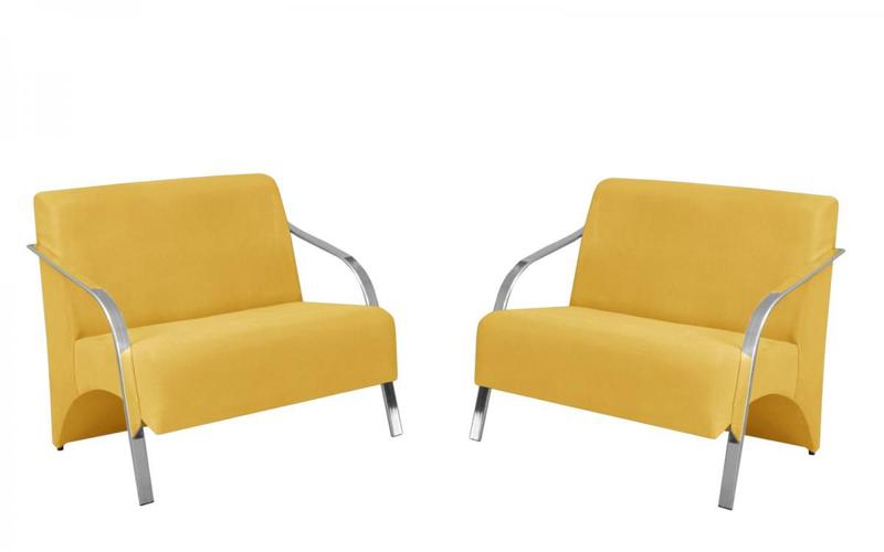 Imagem de Kit 2 Poltronas Namoradeira 2 Lugares Vênus Braço Alumínio D Salla Suede