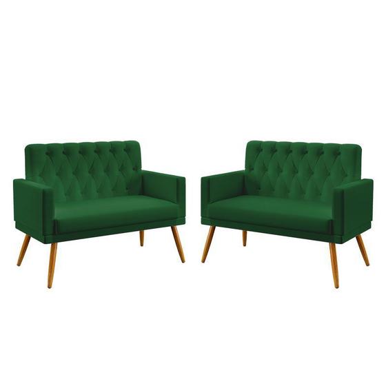 Imagem de Kit 2 Poltronas Namoradeira Decorativas Nina com Rodapé e Capitonê Sued Verde Aradecor