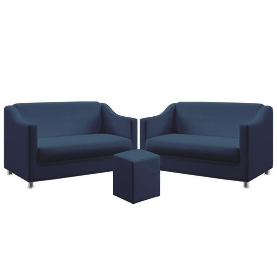 Imagem de Kit 2 Poltronas Namoradeiras Decorativas Alya e Puff Izar Suede Azul Marinho Aradecor