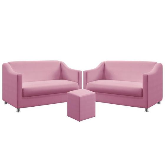 Imagem de Kit 2 Poltronas Namoradeiras Decorativas Alya e Puff Izar Suede Rosê Aradecor