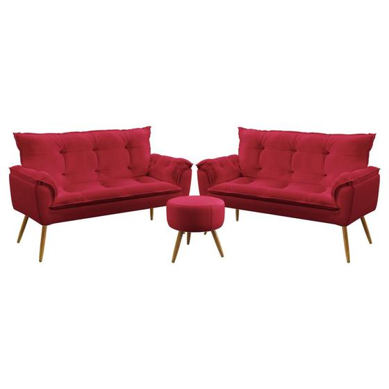 Imagem de Kit 2 Poltronas Namoradeiras Decorativas Beta e Puff Solar Sued Vermelho Aradecor