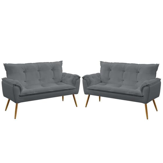 Imagem de Kit 2 Poltronas Namoradeiras Decorativas Beta Suede Cinza Aradecor