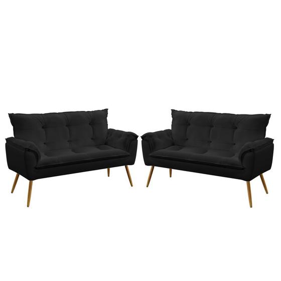 Imagem de Kit 2 Poltronas Namoradeiras Decorativas Estofadas Beta Sued Preto Aradecor