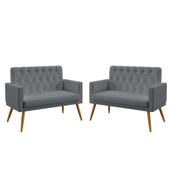 Imagem de Kit 2 Poltronas Namoradeiras Decorativas Estofadas Nina Com Rodapé E Botões Capitonê Sued Cinza Aradecor