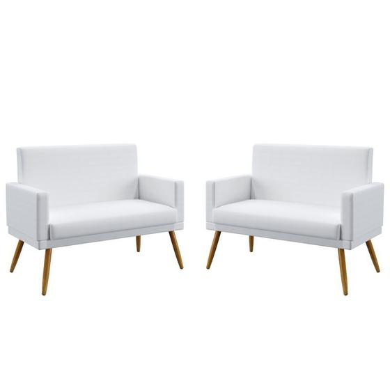 Imagem de Kit 2 Poltronas Namoradeiras Decorativas Estofadas Para Sala De Estar Nina Com Rodapé Couro Branco Aradecor