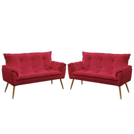 Imagem de Kit 2 Poltronas Namoradeiras Decorativas Estofadas Para Sala De Estar Opala Sued Vermelho Aradecor