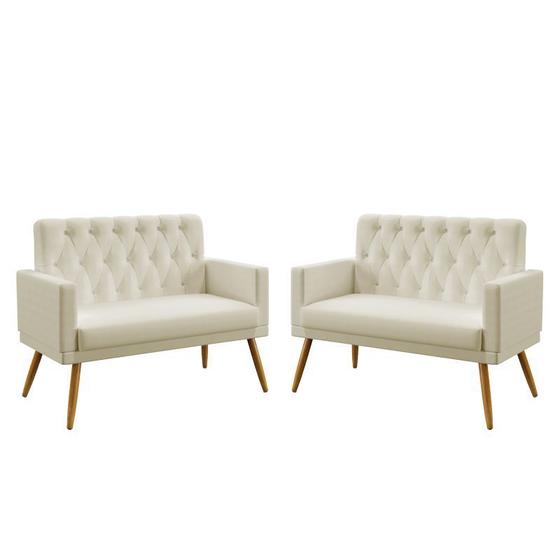 Imagem de Kit 2 Poltronas Namoradeiras Decorativas Nina Com Rodapé E Botões Capitonê Suede Bege Aradecor