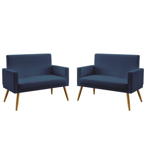 Imagem de Kit 2 Poltronas Namoradeiras Decorativas Nina Com Rodapé Sued Azul Marinho Aradecor