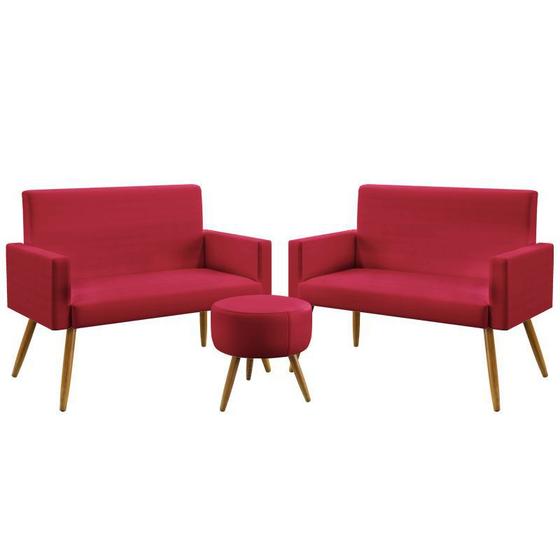 Imagem de Kit 2 Poltronas Namoradeiras Decorativas Nina Puff Solar Suede Vermelho Aradecor