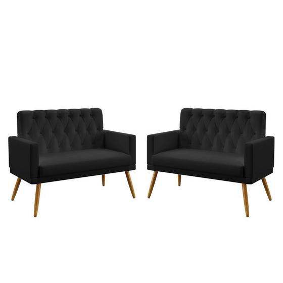 Imagem de Kit 2 Poltronas Namoradeiras Decorativas Vega Com Rodapé E Botões Capitonê Suede Preto Aradecor