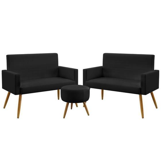 Imagem de Kit 2 Poltronas Namoradeiras Decorativas Vega e Puff Solar Suede Preto Aradecor