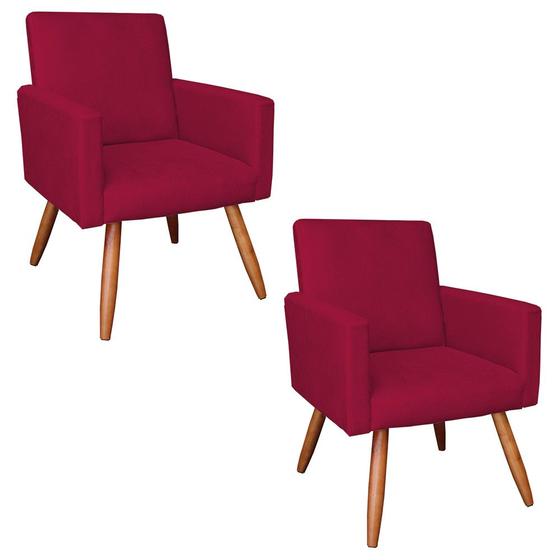 Imagem de Kit 2 Poltronas Nina Suede Vermelho Pés Palito Castanho - Pallazio