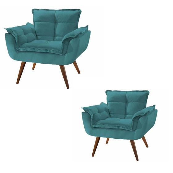 kit 2 Poltronas Opala decorativa descanço azul turquesa luxo Menor preço em kit 2 Poltronas Opala decorativa descanço azul turquesa luxo