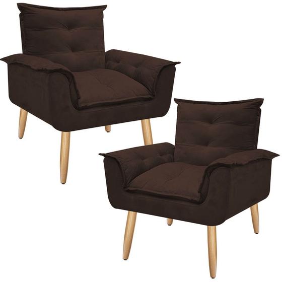 Imagem de Kit 2 Poltronas Opalla Cadeira Decorativa Suede Marrom Café para Escritório Sala de Estar Recepção