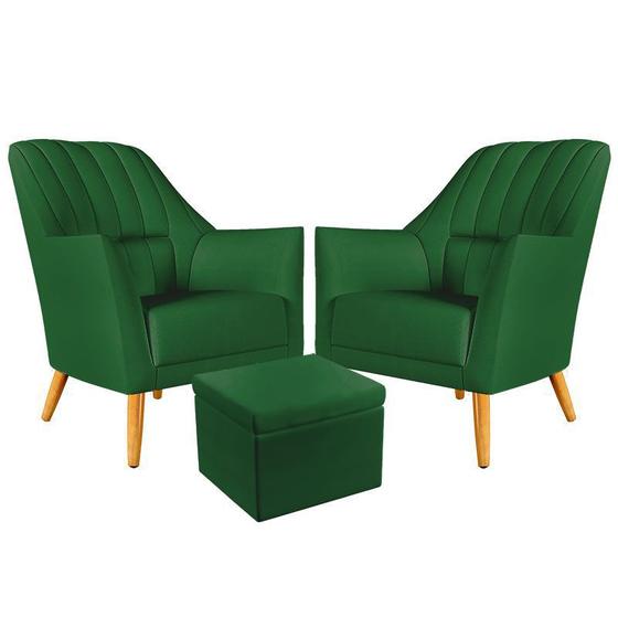 Imagem de Kit 2 Poltronas Orion Bordada com Puff Quasar Suede Verde Aradecor