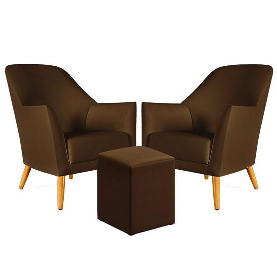 Imagem de Kit 2 Poltronas Orion com Puff Izar Suede Marrom Aradecor
