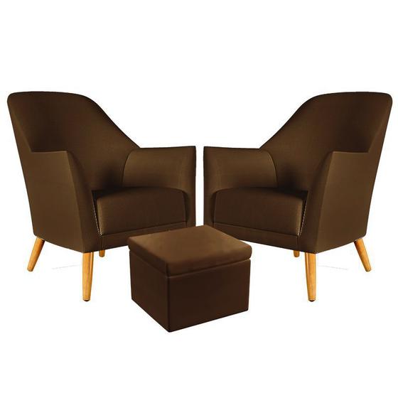 Imagem de Kit 2 Poltronas Orion com Puff Quasar Suede Marrom Aradecor