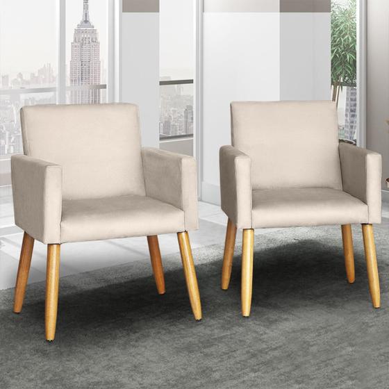 Imagem de Kit 2 Poltronas para manicure Decorativa Cadeira Estofada Resistente Escritório Recepção Sala de estar Sala de espera Pés palito de madeira