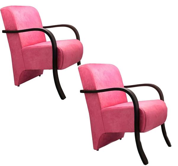 Imagem de Kit 2 Poltronas Para Sala de Espera Recepção Em Suede Com Braços de Madeira Decorativa Confortável Até 120 kg - PSM