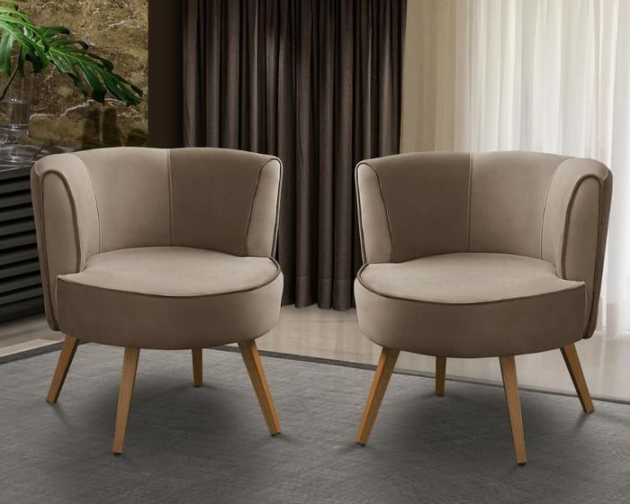 Imagem de Kit 2 Poltronas Para Sala Decorativa Isa Suede Cappuccino Adonai Estofados