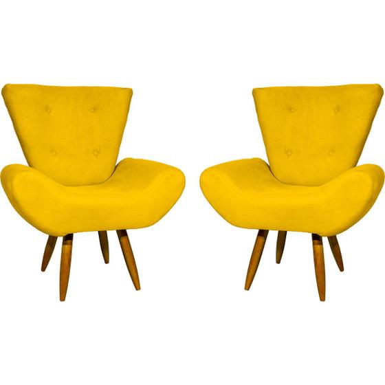 Imagem de Kit 2 Poltronas Para Sala DECORATIVAS EMILIA SUEDE CORES PÉ CASTANHO - CLIQUE E DECORE