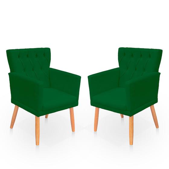 Imagem de Kit 2 Poltronas Recepção Ana suede verde Biselos Decor