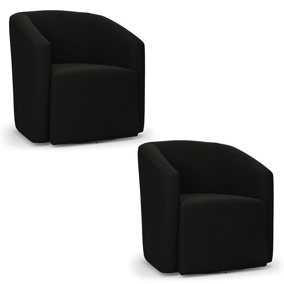 Imagem de Kit 2 Poltronas Stella Max Suede Base Giratória - D'rossi Cor Preto