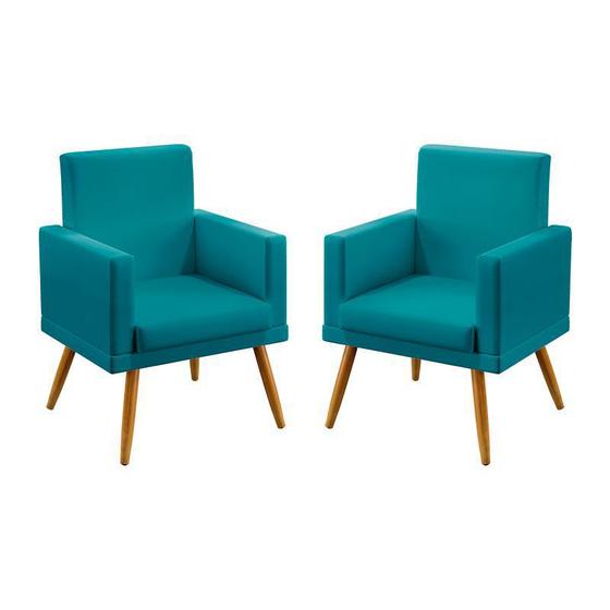 Imagem de Kit 2 Poltronas Vega Com Rodapé Sued Azul Turquesa Aradecor