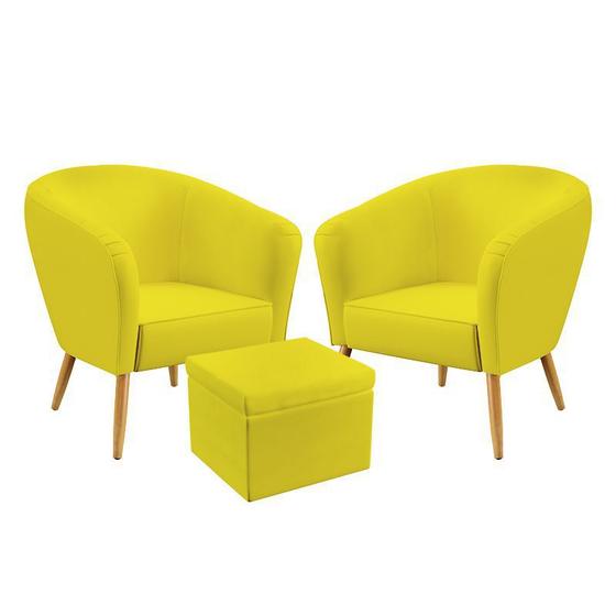 Imagem de Kit 2 Poltronas Vênus com Puff Quasar Suede Amarelo Aradecor