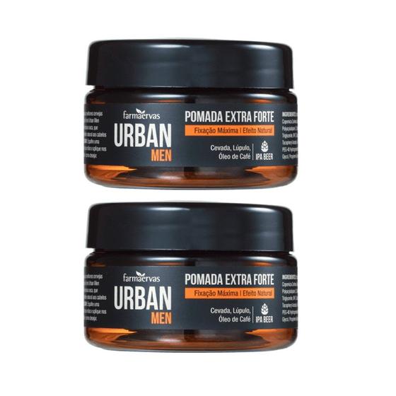 Kit 2 Pomada Cabelo Extra Forte Urban Men Farmaervas 50g Efeito Natural Fixação Máxima Longa Duração Menor preço em Kit 2 Pomada Cabelo Extra Forte Urban Men Farmaervas 50g Efeito Natural Fixação Máxima Longa Duração