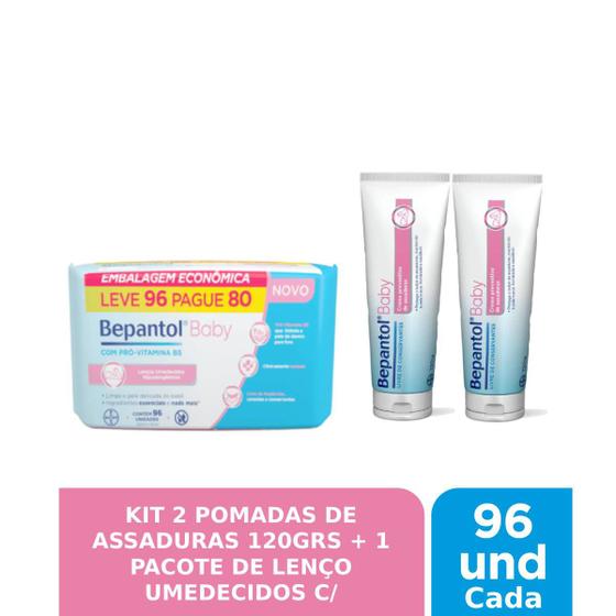 Imagem de Kit 2 Pomadas Assadura 120g + 1 Lenço Umedecido - Bepantol