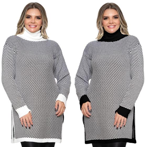 Imagem de Kit 2 Ponchos Feminino Plus Size Xadrez com Mangas Gola Alta