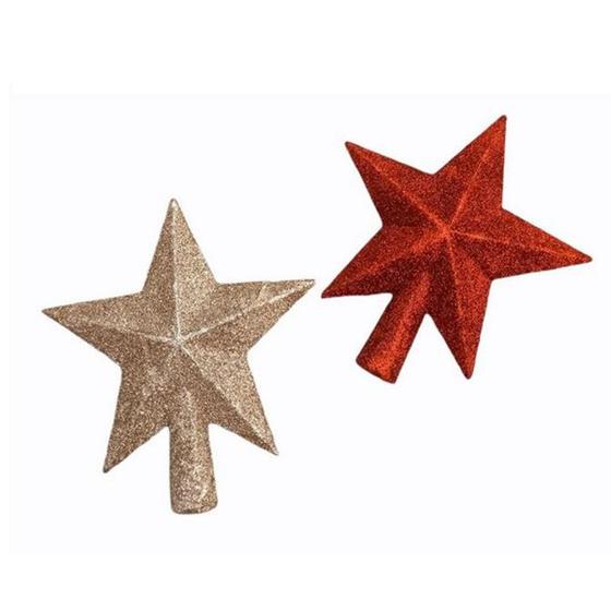 Imagem de Kit 2 Ponteiras Árvore De Natal Com Glitter Enfeite Decoração Estrela