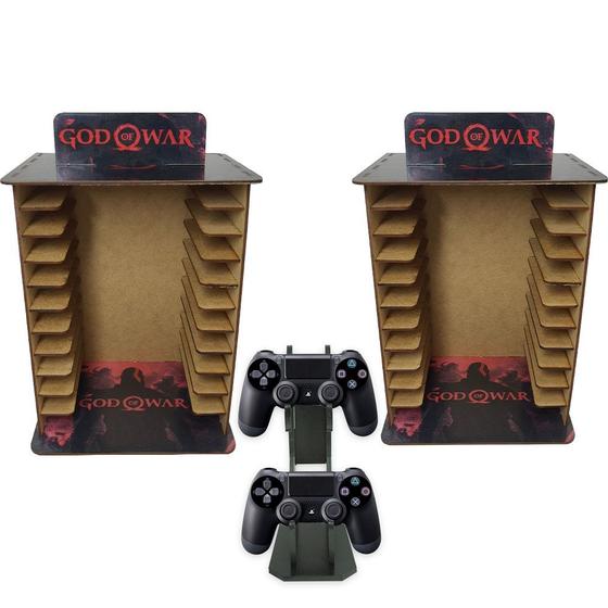 Imagem de Kit 2 Porta 11 Jogos Físico Gamer Gow + Suporte Controle 22x16,3x29,4 Mdf Madeira Adesivada