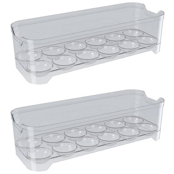 Imagem de Kit 2 Porta Ovos Organizador Geladeira Transparente de Plástico 12 Cavidades