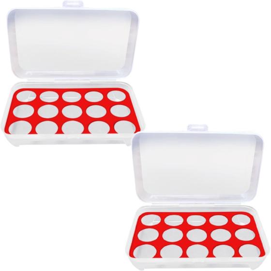Imagem de Kit 2 Porta Ovos Plástico Empilhável Tampa Suporte