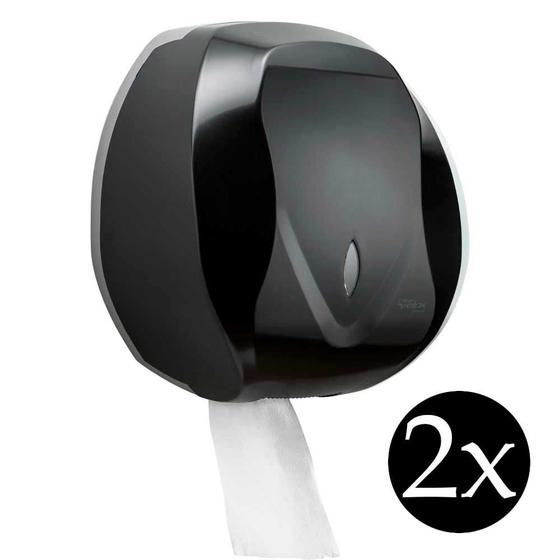 Imagem de Kit 2 porta papel higiênico rolão dispenser banheiro bar shopping vestiário academia suporte preto