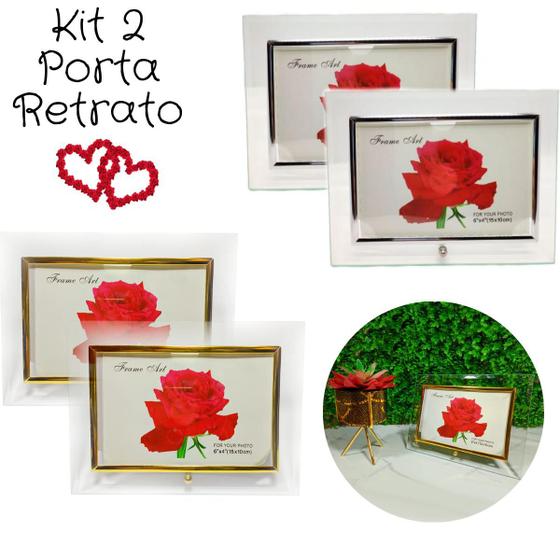 Imagem de Kit 2 Porta Retrato Foto 15x10 Decoração Mesa Vidro Quadro