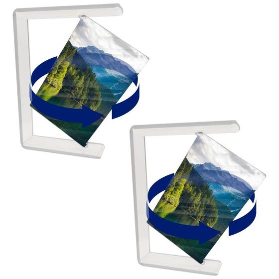 Imagem de Kit 2 Porta Retrato Giratório A6 Display Foto Fotografia Suporte Fotografia Moldura Acrílico Cristal