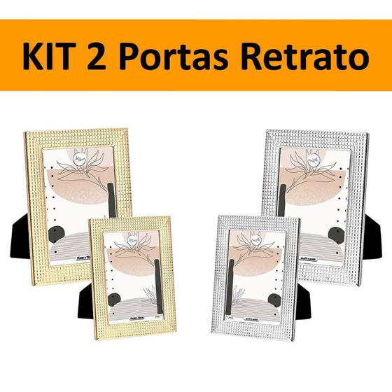 Imagem de Kit 2 Porta Retrato Moderno Decorativo Horizontal e Vertical de Mesa Estante Para Fotos Família 15x20 e 10x15cm