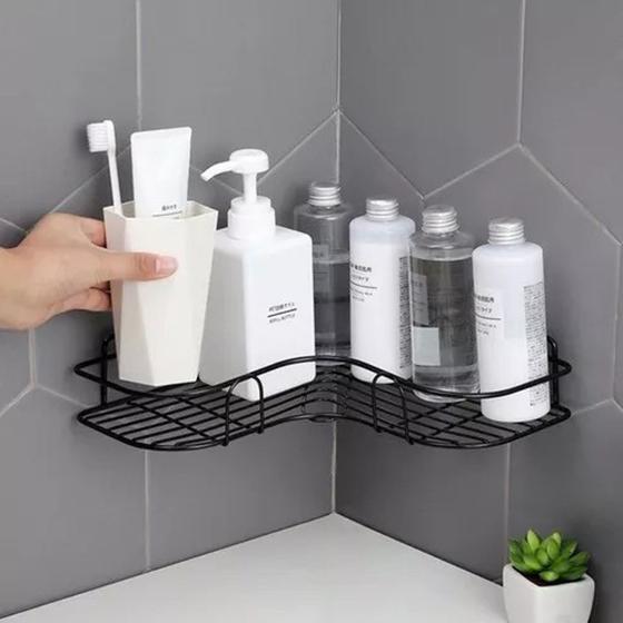 Imagem de Kit 2 Porta Shampoo Suporte De Canto Banheiro Prateleira C/ Adesivo Sem Furo