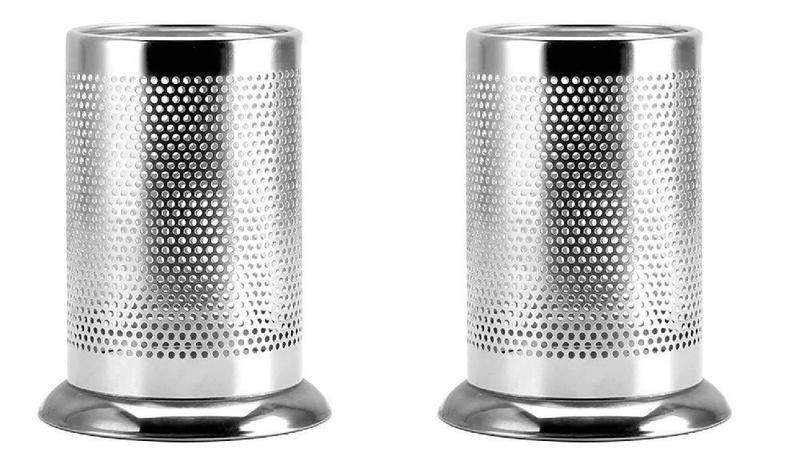 Imagem de Kit 2 Porta Talheres De Inox Redondo Vazado Escorredor Louça Cromado Organizador Cozinha Utensílios