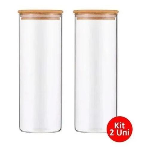 Imagem de Kit 2 Pote De Vidro 1900Ml Tampa Quadrado Bambu 28X10Cm