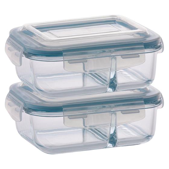 Kit 2 Pote de Vidro Hermético Com Divisoria 640ml Marmita
