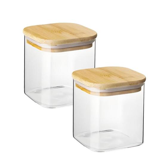 Imagem de Kit 2 Pote Hermético Mantimento de Vidro e Tampa Bambu 550ml