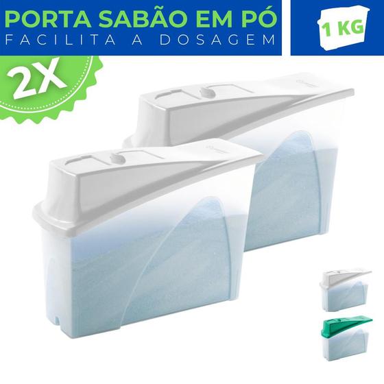 Imagem de Kit 2 Pote Porta Sabão em Pó Tampa Direcionador Dosador 1Kg